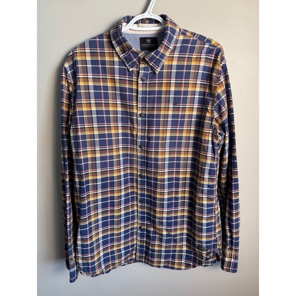 Scotch & Soda Mens Blue Plaid Monsieur Provocateur Shirt M Casual Preppy Classic